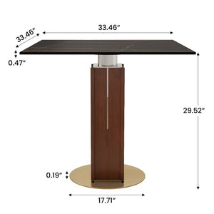English Elm 85Cm Sintered Stone Square Dining Table Gold Veined Top Walnut Base for Small Spaces Black Slate Walnut Column W1535S00785