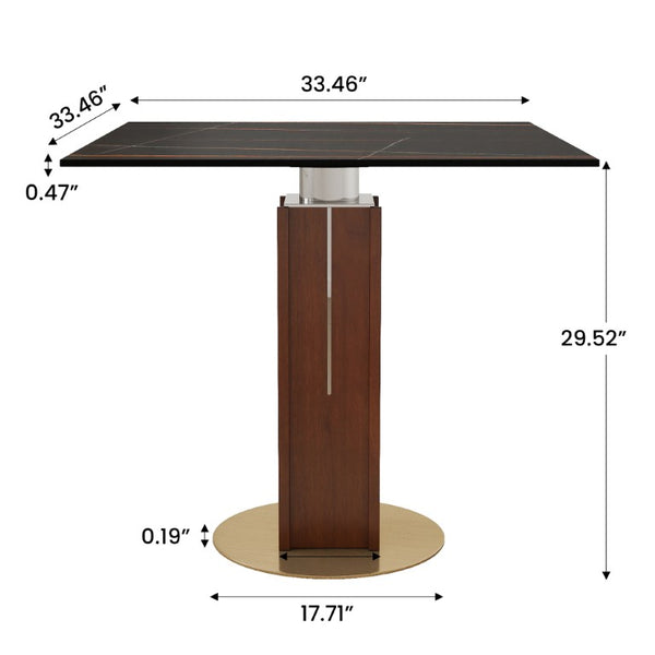 English Elm 85Cm Sintered Stone Square Dining Table Gold Veined Top Walnut Base for Small Spaces Black Slate Walnut Column W1535S00785