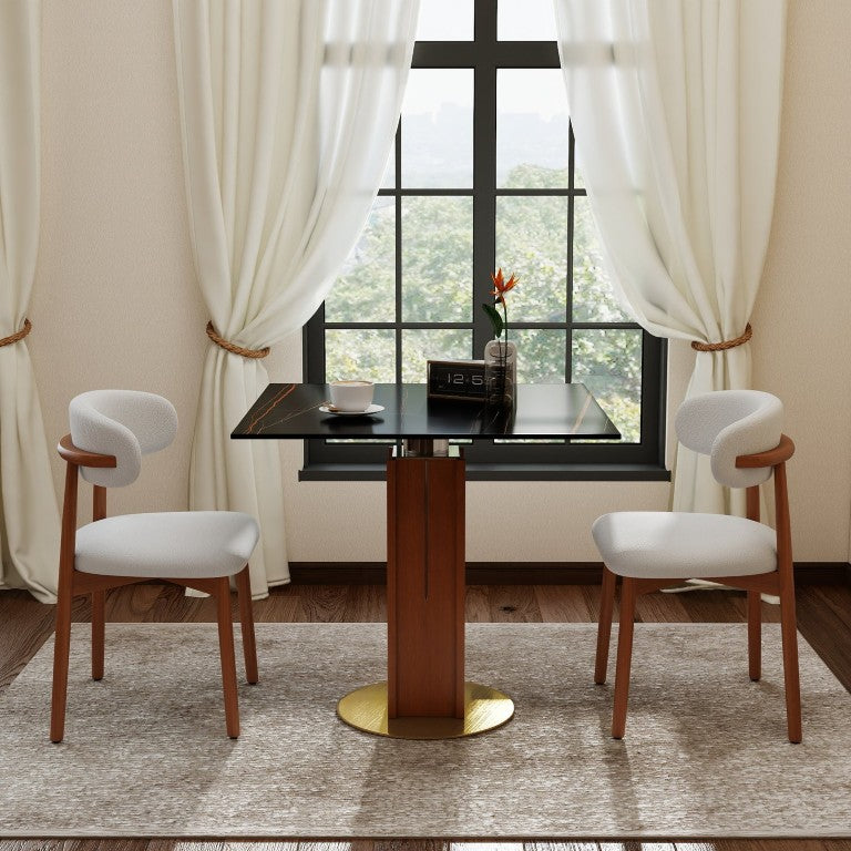 English Elm 85Cm Sintered Stone Square Dining Table Gold Veined Top Walnut Base for Small Spaces Black Slate Walnut Column W1535S00785