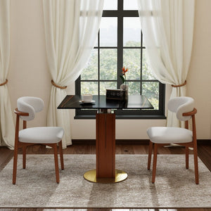 English Elm 85Cm Sintered Stone Square Dining Table Gold Veined Top Walnut Base for Small Spaces Black Slate Walnut Column W1535S00785