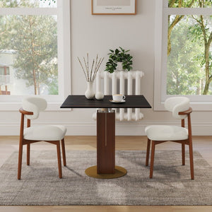 English Elm 85Cm Sintered Stone Square Dining Table Gold Veined Top Walnut Base for Small Spaces Black Slate Walnut Column W1535S00785