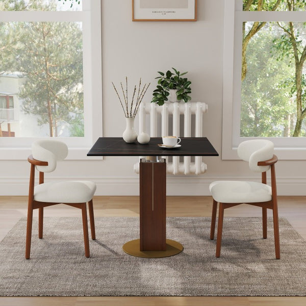 English Elm 85Cm Sintered Stone Square Dining Table Gold Veined Top Walnut Base for Small Spaces Black Slate Walnut Column W1535S00785