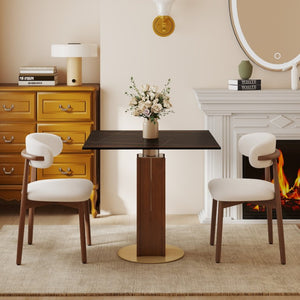 English Elm 85Cm Sintered Stone Square Dining Table Gold Veined Top Walnut Base for Small Spaces Black Slate Walnut Column W1535S00785
