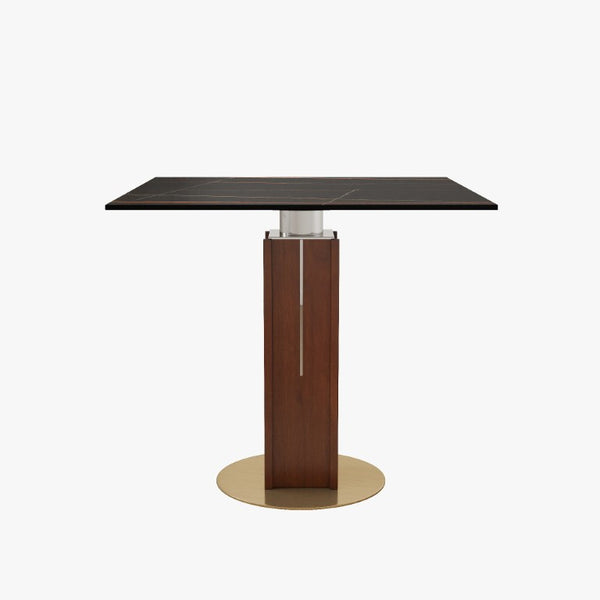 English Elm 85Cm Sintered Stone Square Dining Table Gold Veined Top Walnut Base for Small Spaces Black Slate Walnut Column W1535S00785