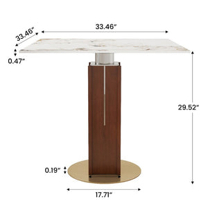 English Elm 85Cm Sintered Stone Square Dining Table Gold Veined Top Walnut Base for Small Spaces Pandora Walnut Column W1535S00787