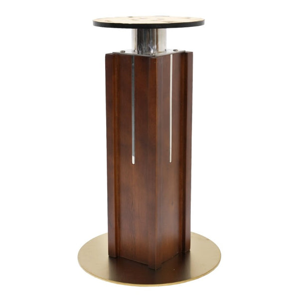 English Elm 85Cm Sintered Stone Square Dining Table Gold Veined Top Walnut Base for Small Spaces Pandora Walnut Column W1535S00787