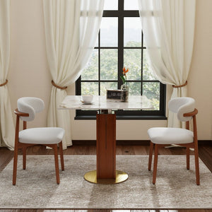 English Elm 85Cm Sintered Stone Square Dining Table Gold Veined Top Walnut Base for Small Spaces Pandora Walnut Column W1535S00787