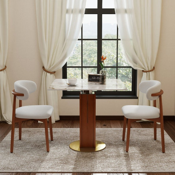 English Elm 85Cm Sintered Stone Square Dining Table Gold Veined Top Walnut Base for Small Spaces Pandora Walnut Column W1535S00787