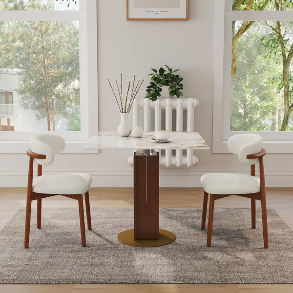 English Elm 85Cm Sintered Stone Square Dining Table Gold Veined Top Walnut Base for Small Spaces Pandora Walnut Column W1535S00787