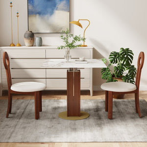 English Elm 85Cm Sintered Stone Square Dining Table Gold Veined Top Walnut Base for Small Spaces Pandora Walnut Column W1535S00787