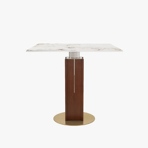 English Elm 85Cm Sintered Stone Square Dining Table Gold Veined Top Walnut Base for Small Spaces Pandora Walnut Column W1535S00787