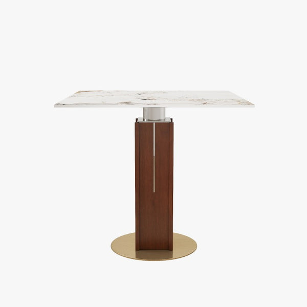 English Elm 85Cm Sintered Stone Square Dining Table Gold Veined Top Walnut Base for Small Spaces Pandora Walnut Column W1535S00787