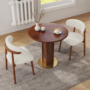English Elm 85Cm Sintered Stone Square Dining Table Gold Veined Top Walnut Base for Small Spaces Solid Wood Walnut Column W1535S00790