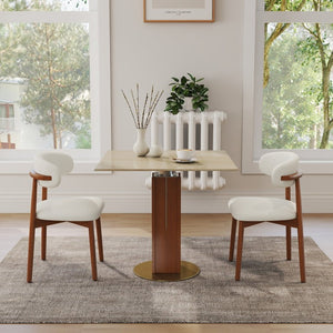 English Elm 85Cm Sintered Stone Square Dining Table Gold Veined Top Walnut Base for Small Spaces Cave Stone Walnut Column W1535S00792