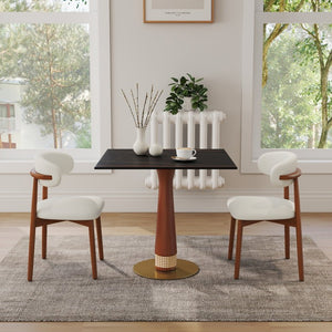 English Elm 85Cm Sintered Stone Square Dining Table Gold Veined Top Walnut Base for Small Spaces Black Slate Rattan Column W1535S00794