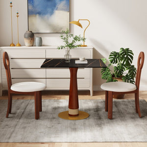 English Elm 85Cm Sintered Stone Square Dining Table Gold Veined Top Walnut Base for Small Spaces Black Slate Rattan Column W1535S00794