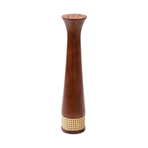 English Elm 850Mm Stone Slab Bistro Table with Rattan Walnut Column and Gold Base for Two W1535S00796