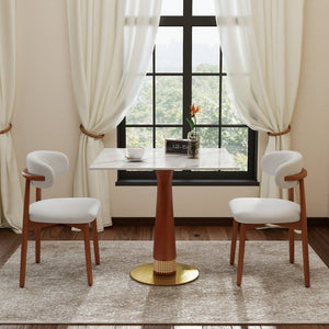 English Elm 850Mm Stone Slab Bistro Table with Rattan Walnut Column and Gold Base for Two W1535S00796