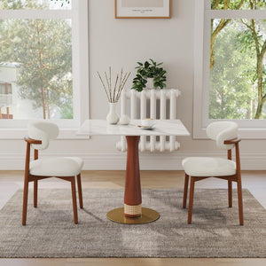 English Elm 850Mm Stone Slab Bistro Table with Rattan Walnut Column and Gold Base for Two W1535S00796