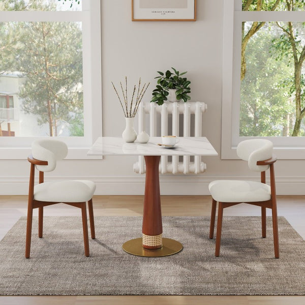 English Elm 850Mm Stone Slab Bistro Table with Rattan Walnut Column and Gold Base for Two W1535S00796