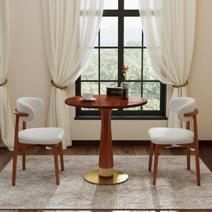 English Elm 800Mm Round Solid Wood Dining Table Rattan Column Gold Base Retro Cafe Style Seats Two W1535S00801