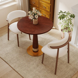 English Elm 800Mm Round Solid Wood Dining Table Rattan Column Gold Base Retro Cafe Style Seats Two W1535S00801