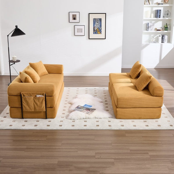 English Elm United We Win Corduroy Convertible Sofa Bed with Memory Foam Fill for Compact Living W1568P372050