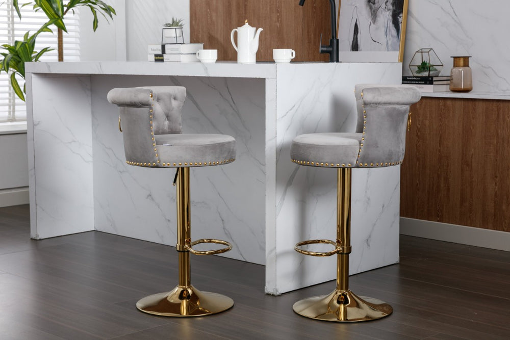 English Elm United We Win Tufted Velvet Swivel Barstools Set of 2 Glam Gold Accent Kitchen Island W1568P476247