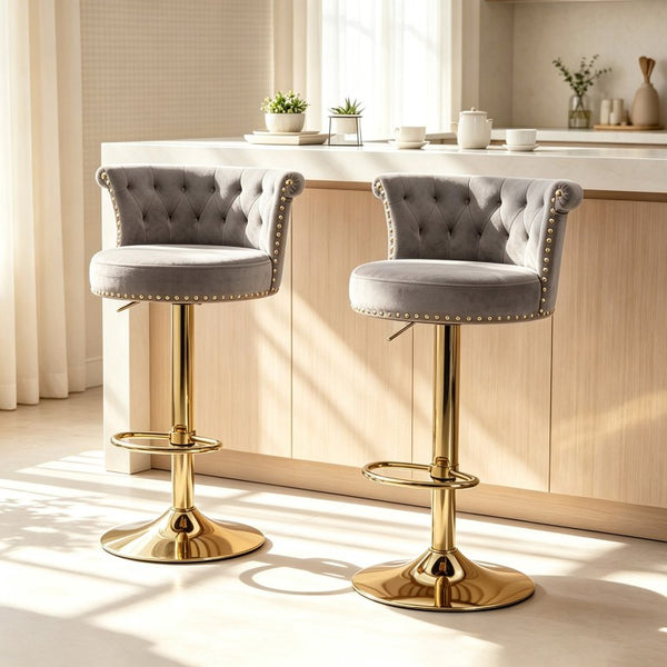 English Elm United We Win Tufted Velvet Swivel Barstools Set of 2 Glam Gold Accent Kitchen Island W1568P476247