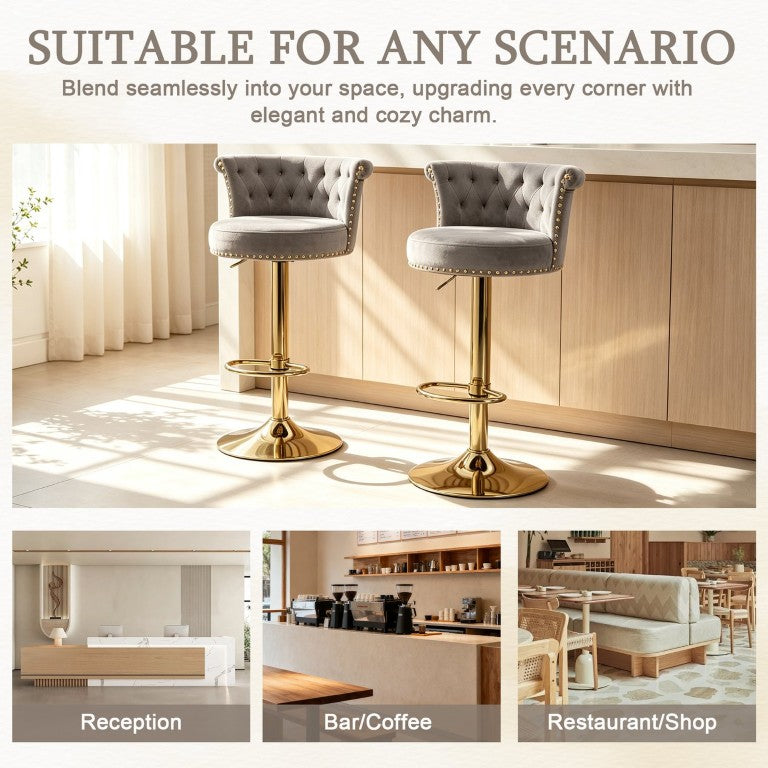 English Elm United We Win Tufted Velvet Swivel Barstools Set of 2 Glam Gold Accent Kitchen Island W1568P476247