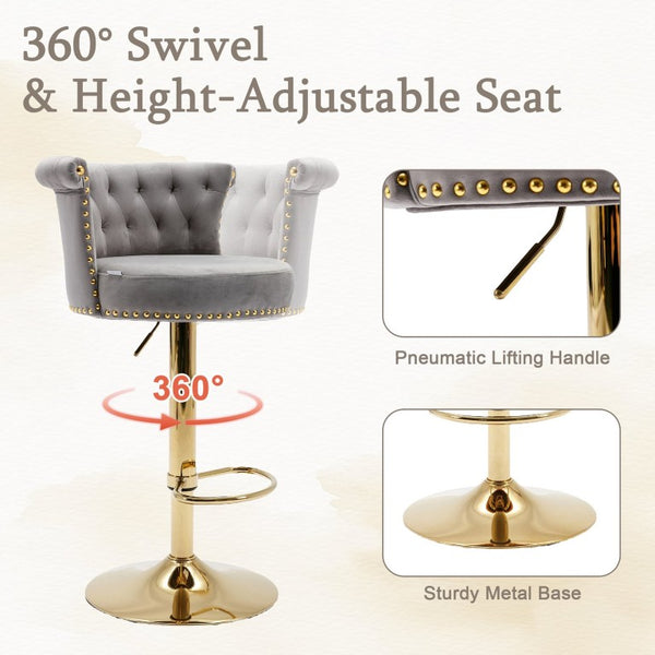 English Elm United We Win Tufted Velvet Swivel Barstools Set of 2 Glam Gold Accent Kitchen Island W1568P476247