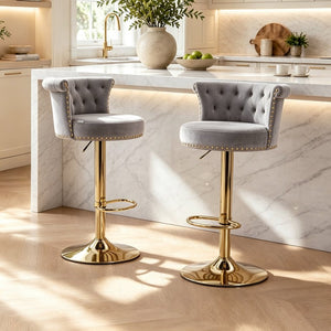 English Elm United We Win Tufted Velvet Swivel Barstools Set of 2 Glam Gold Accent Kitchen Island W1568P476247