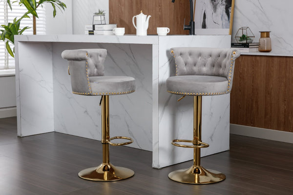 English Elm United We Win Tufted Velvet Swivel Barstools Set of 2 Glam Gold Accent Kitchen Island W1568P476247