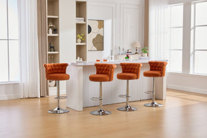 English Elm United We Win Velvet Swivel Barstools Tufted Nailhead Trim Adjustable Kitchen Seating Orange W1568P476477
