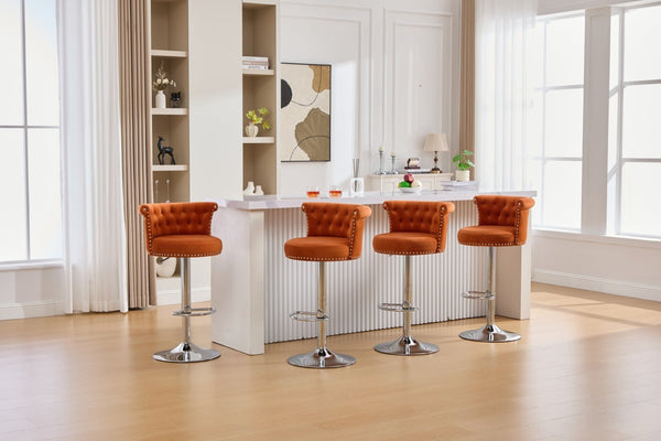 English Elm United We Win Velvet Swivel Barstools Tufted Nailhead Trim Adjustable Kitchen Seating Orange W1568P476477