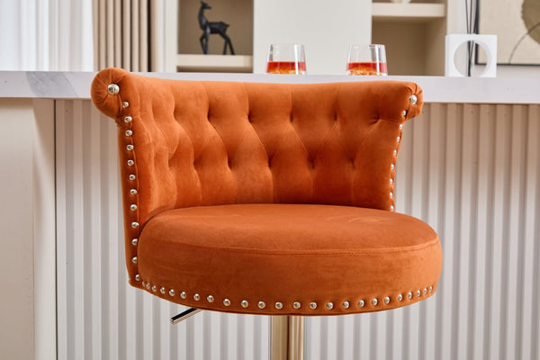 English Elm United We Win Velvet Swivel Barstools Tufted Nailhead Trim Adjustable Kitchen Seating Orange W1568P476477
