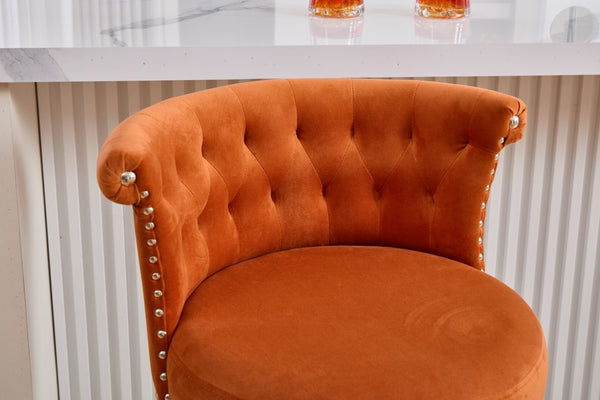 English Elm United We Win Velvet Swivel Barstools Tufted Nailhead Trim Adjustable Kitchen Seating Orange W1568P476477