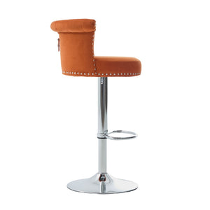 English Elm United We Win Velvet Swivel Barstools Tufted Nailhead Trim Adjustable Kitchen Seating Orange W1568P476477