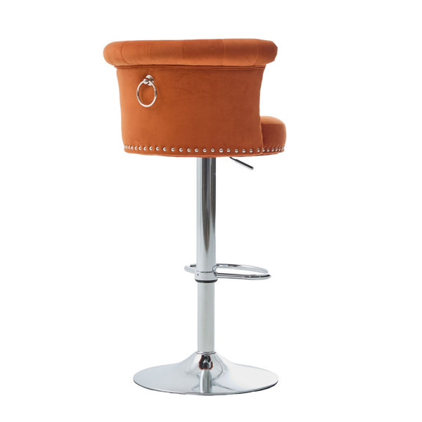 English Elm United We Win Velvet Swivel Barstools Tufted Nailhead Trim Adjustable Kitchen Seating Orange W1568P476477