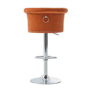 English Elm United We Win Velvet Swivel Barstools Tufted Nailhead Trim Adjustable Kitchen Seating Orange W1568P476477