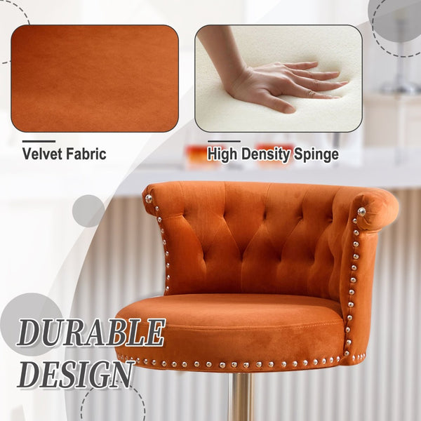 English Elm United We Win Velvet Swivel Barstools Tufted Nailhead Trim Adjustable Kitchen Seating Orange W1568P476477