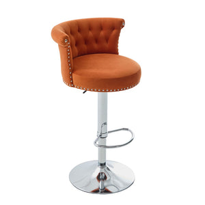 English Elm United We Win Velvet Swivel Barstools Tufted Nailhead Trim Adjustable Kitchen Seating Orange W1568P476477