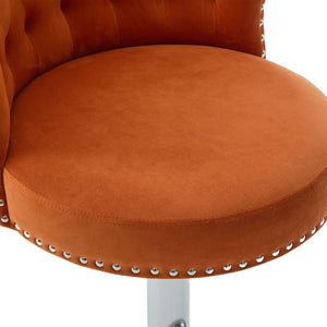 English Elm United We Win Velvet Swivel Barstools Tufted Nailhead Trim Adjustable Kitchen Seating Orange W1568P476477