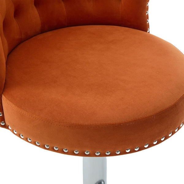 English Elm United We Win Velvet Swivel Barstools Tufted Nailhead Trim Adjustable Kitchen Seating Orange W1568P476477