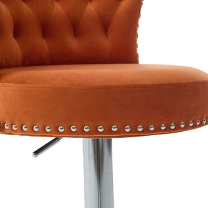 English Elm United We Win Velvet Swivel Barstools Tufted Nailhead Trim Adjustable Kitchen Seating Orange W1568P476477
