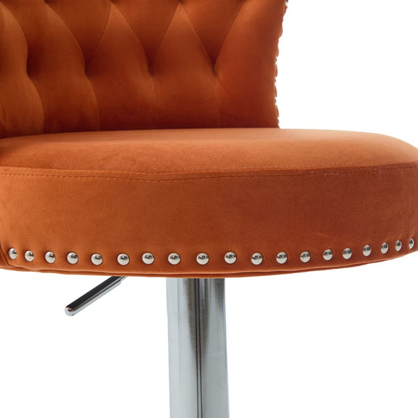 English Elm United We Win Velvet Swivel Barstools Tufted Nailhead Trim Adjustable Kitchen Seating Orange W1568P476477