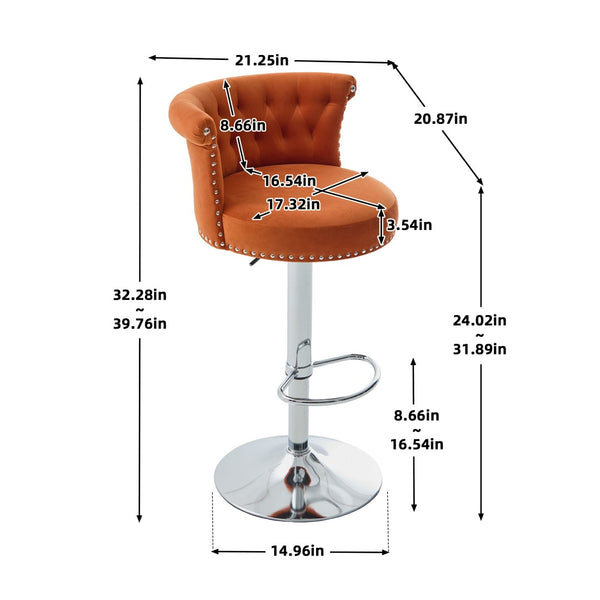 English Elm United We Win Velvet Swivel Barstools Tufted Nailhead Trim Adjustable Kitchen Seating Orange W1568P476477
