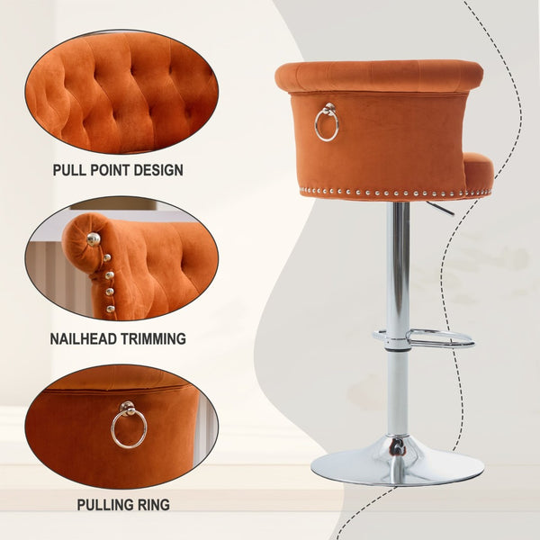 English Elm United We Win Velvet Swivel Barstools Tufted Nailhead Trim Adjustable Kitchen Seating Orange W1568P476477