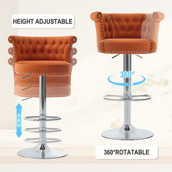 English Elm United We Win Velvet Swivel Barstools Tufted Nailhead Trim Adjustable Kitchen Seating Orange W1568P476477