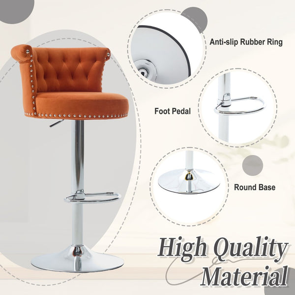 English Elm United We Win Velvet Swivel Barstools Tufted Nailhead Trim Adjustable Kitchen Seating Orange W1568P476477
